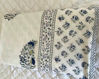 Hand Block Print Cotton Quilt Reversible King Size Lightweight Summer Blanket Floral Indian Dohar