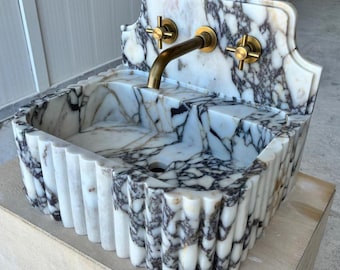 Custom Size Handcarved Calacatta Viola Marble Sink– A Luxurious Vessel Sink Ideal for Bathroom Vanities