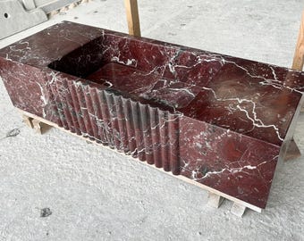Rosso Levanto Marble Sink, Hand-Carved Rectangular Natural Stone Bathroom Vanity