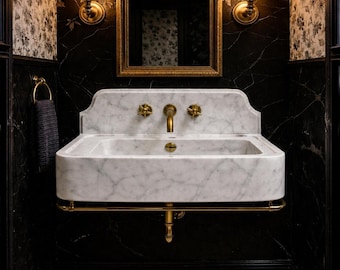 Handgesneden wastafel van Carrara-marmer, luxe witte stenen wastafel