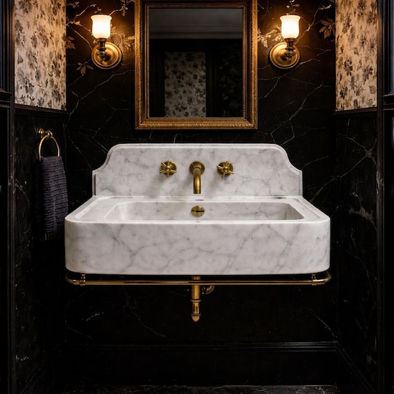 Hand Carved Carrara Marble Bathroom Sink, Luxury White Stone Basin