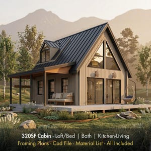 20'x16' Tiny House Loft Plans (320 sq ft) | Permit-Ready Drawings | 1 Bed Loft Cabin Blueprint & Material Take Off PDF | Instant Download