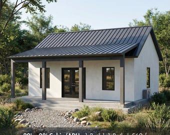 20'x28' 1 Bed 1 Bath - 560SF Tiny House Plans | Small House Plans | Cabin ADU Designs | In-Law Suite | Farmhouse Plans | Barn House Plans