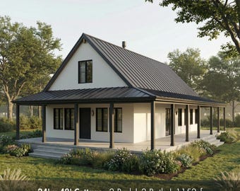 24'x48' 2 Bed 2 Bath - 1152SF Modern Cabin Plans | Small House Plans | Tiny House Plans | Barndominium Plans | Cottage Farmhouse Plans