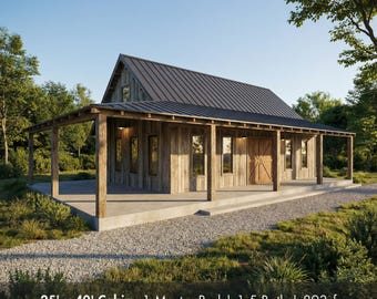 25'x40' 1 Bed 1.5 Bath - 893SF Rustic Cabin Plans | Small House Plans | Tiny House Plans | In-Law Suite | Cottage Plans | Farmhouse Plans