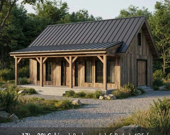 17'x30' 1 Bed 1.5 Bath - 495SF Cabin House Plans | Small House Plans | Tiny House Plans | Backyard House Plan | Cottage Plans | Barn House