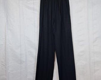 Vintage R & M Richards Karen Kwong 8 Schwarz Weites Bein Elastische Taille Hose Flowy