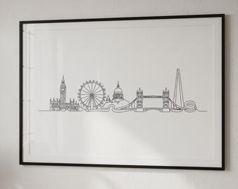 London Skyline Print – Continuous Line Architectural Wall Art | Minimalist Cityscape