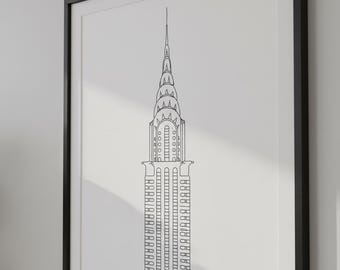 Chrysler Building Line Art Print, Minimalist NYC Decor (Digital Download)
