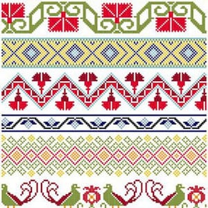 Mexicanos Folkloricos - Mexican Cross Stitch Borders PDF Pattern