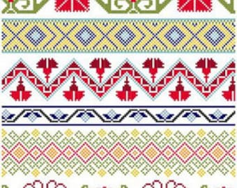 Mexicanos Folkloricos - Mexican Cross Stitch Borders PDF Pattern