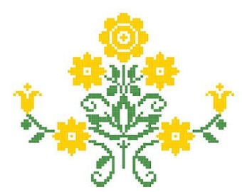 Yellow Flowering Vine Motif Cross Stitch Pattern ** Instant Download PDF