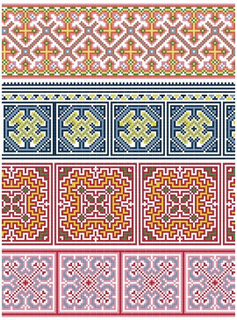 Hmong Inspired Cross Stitch Border Collection 1 PDF pattern image 1