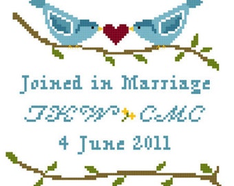Lovebirds Wedding Sampler Cross Stitch Pattern ** Instant Download PDF