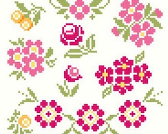 Collection of Vintage Cross Stitch Floral Motifs Cross Stitch Pattern ** Instant Download PDF