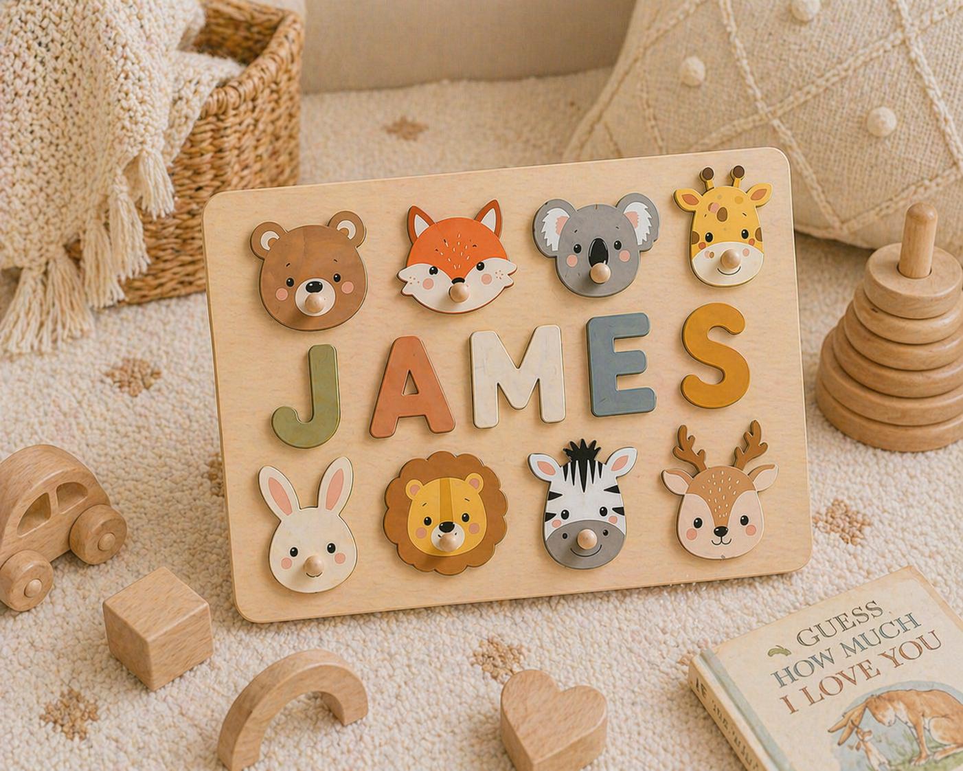 Wooden Animal Name Puzzle – Personalized Baby Shower Keepsake - Etsy