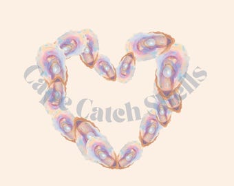 Gráfico de corazón de concha de ostra, impresión artística costera (SVG, PNG y JPG)
