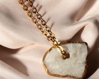 Collar de concha de vieira del Atlántico Norte, cadena de acero inoxidable dorada