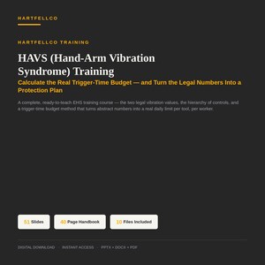 Formation HAVS, kit HSE sur les vibrations main-bras, manuel de diapositives modifiable, liste de contrôle, téléchargement numérique