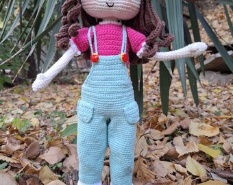 Muñeca de ganchillo grande hecha a mano de 17 pulgadas, muñeca amigurumi con mono, juguete de peluche, regalo para niña, decoración de habitación infantil