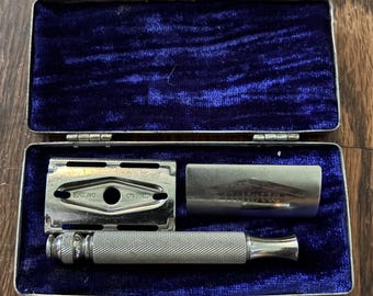Antiker King Gillette Pocket Rasierhobel mit Original Etui