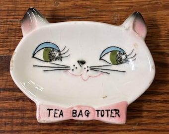 Vintage Ceramic Cat Tea Bag Tray