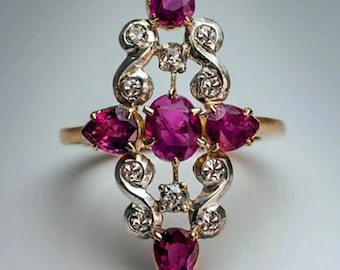 Vintage Victorian Ruby Engagement Ring, Edwardian North South Statement Ring, 14k Gold Pink Sapphire Cocktail Ring, Ornate Filigree Heirloom