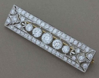 Huge Emerald Cut Emerald Brooch Pin, Vintage Marquise Diamond Starburst Pendant Brooch, 14K White Gold Oversized Statement Pin, Gift