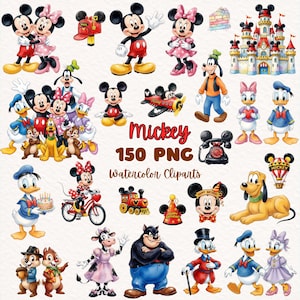 Micky Maus und Freunde Aquarell Clipart, Micky und Minnie Maus Geburtstagsparty, Micky Maus Kuchen Topper, Micky Maus Clubhaus Schloss PNG Bild 1