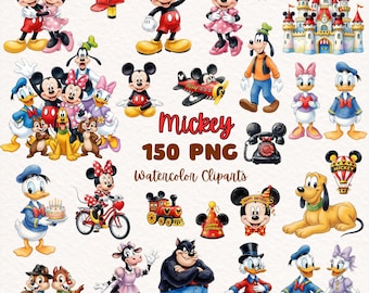 Micky Maus und Freunde Aquarell Clipart, Micky und Minnie Maus Geburtstagsparty, Micky Maus Kuchen Topper, Micky Maus Clubhaus Schloss PNG