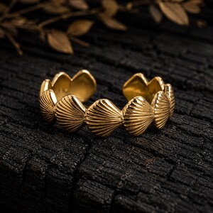 Dainty Seashell Ring: 14k Gold, Sterling Silver, or Gold Plate Ocean Adjustable Band