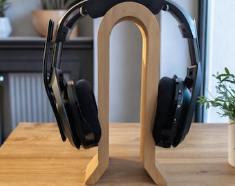 Soporte moderno de madera para auriculares / Soporte minimalista para auriculares / Organizador de escritorio de madera CNC y regalo para gamers