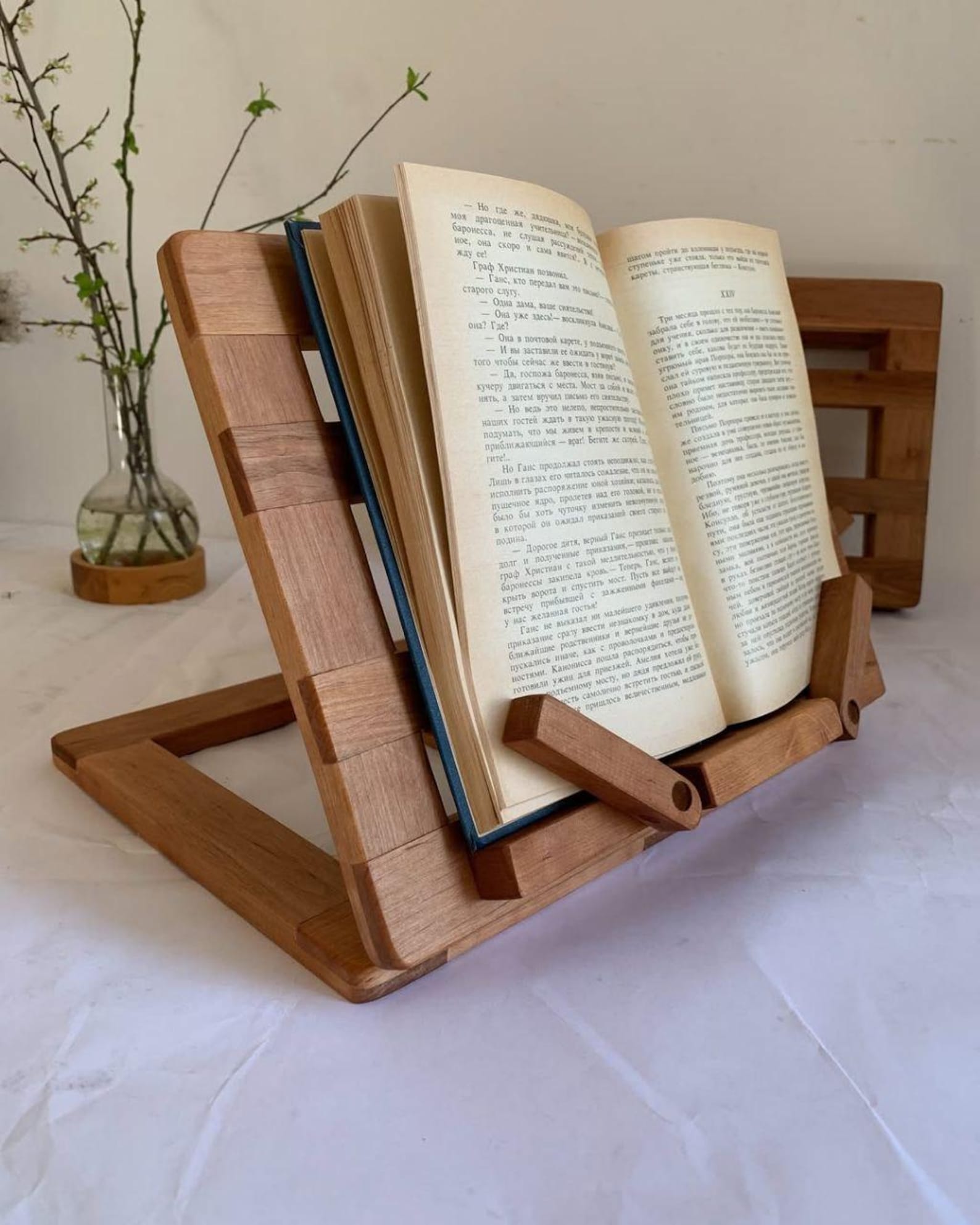 Wooden Book Stand With Handles | Oak Desk Organizer for Reading | Study ...