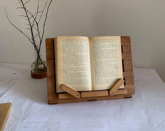Wooden Book Stand with Handles | Oak Desk Organizer for Reading | Study Accessory for Students