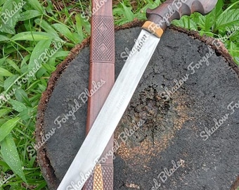 Hand Forged ESPADA Sword  26 Inches Machete Hand Made From Leaf Spring Of Truck -Balance Water tempered/Sharp with Wood Scabbed