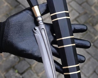 Handgefertigter Luxus-Brieföffner aus Edelstahl mit geometrischem schwarzem Griff, elegantes Schreibtischzubehör, Geschenk für ihn, Bürodekorstück