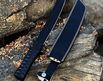 Coltello Tanto fatto a mano in acciaio al carbonio 1095 con fodero in pelle