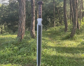 Machette de la jungle médiévale à double tranchant en acier au carbone forgé à la main, manche en bois de rose trempé
