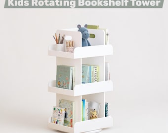 White Kids Rotating Bookshelf Tower 3 Tier Wood