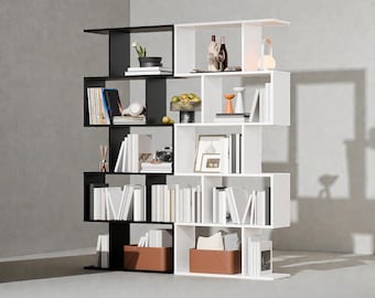 Set of 2 Modern S-Shaped Bookcases, Abstract Room Divider