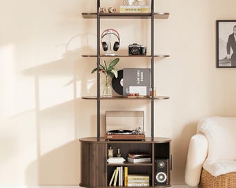 71in Display Shelf with Tambour Doors 4 Tier Cabinet