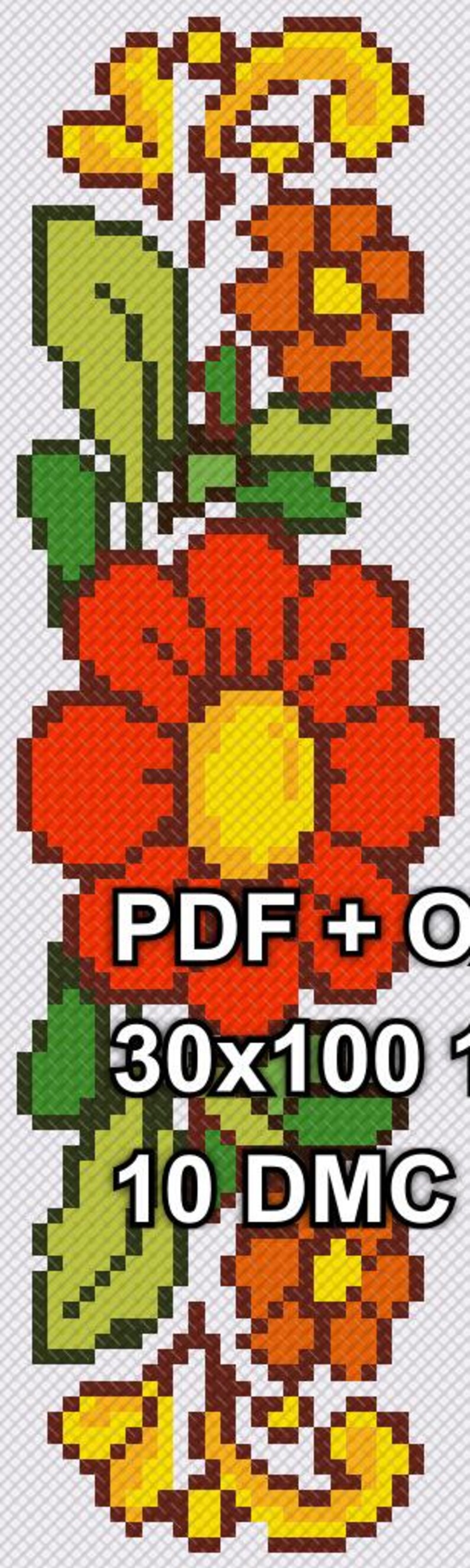 Marque-page aux fleurs – motif de point de croix 100x30 | Mini motif de broderie – Téléchargement PDF image 4