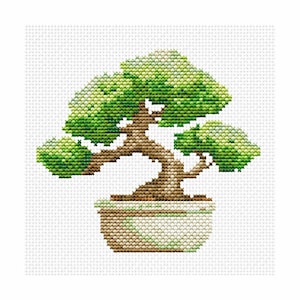 Bonsai Tree Cross Stitch Pattern - DMC & Anchor Japanese Zen Embroidery Design (PDF Download)