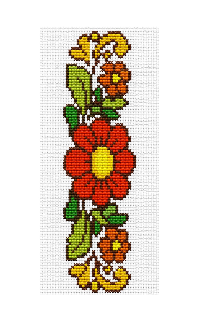 Marque-page aux fleurs – motif de point de croix 100x30 | Mini motif de broderie – Téléchargement PDF image 2