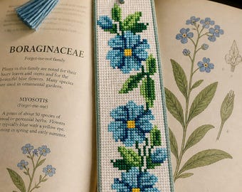 Blue Flowers Bookmark Cross Stitch Pattern - DMC & Anchor - Bloom Needlework Design - PDF Download