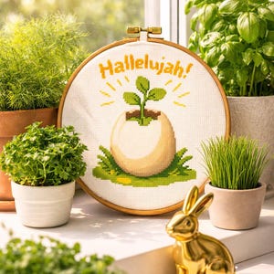 Hallelujah Cross Stitch Pattern 110x124 - Easter Embroidery Design (PDF Download)