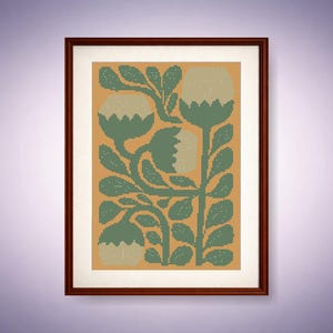 Expressive Bloom Cross Stitch Pattern 107x150, Modern Floral Embroidery PDF, Counted Chart, Contemporary Needlework, Printable Wall Decor