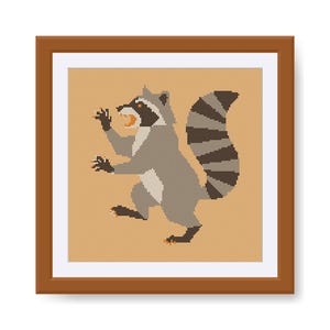 Mini Angry Raccoon Cross Stitch Pattern DMC Cute Animal Embroidery Design PDF Easy Beginner Chart Instant Download