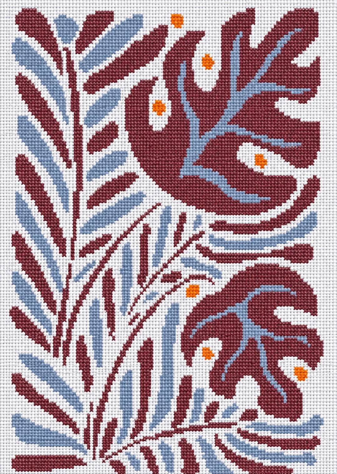 Boho Tropical Leaves Cross Stitch Pattern - DMC & Anchor - Abstract ...