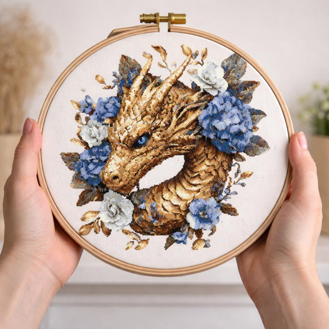 Yellow Dragon Cross Stitch Pattern, Fantasy Embroidery Design PDF ...